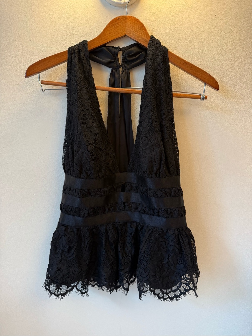 Bebe Black Lace Halter Top — Size M
